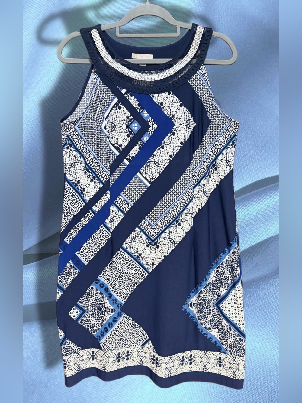 db est. 1962 Sleeveless Silver Embellished Neck Navy, Black White Mini Dress 10P